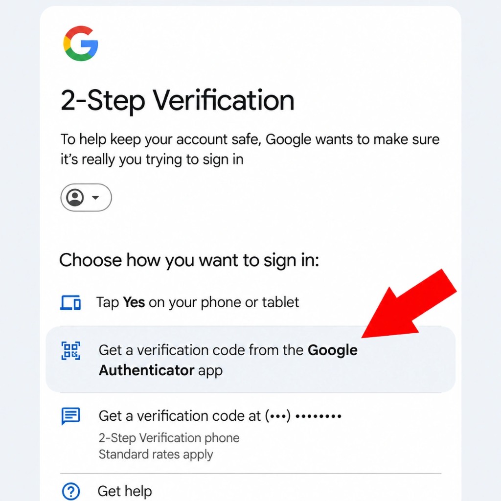 Google screen: select Google Authenticator app